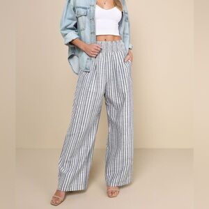 Lulus Striped Wide-Leg Pants in Gray and White